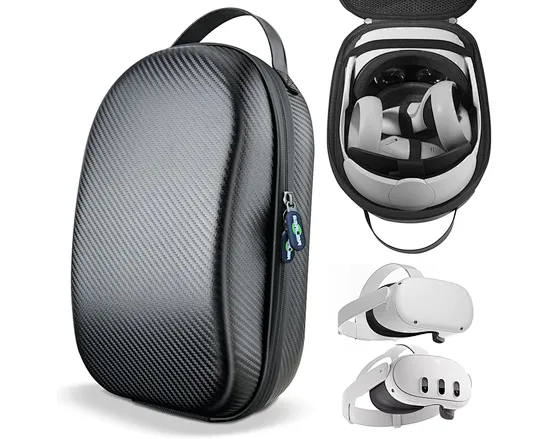Carrying case unique streamlined sports car appearance design, hard and sturdy shell for your Oculus Quest 2 VR gaming headset and touch controller accessories with durable protection.
